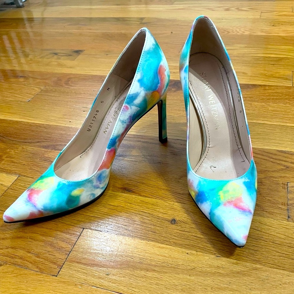 Stuart Weitzman Blue Colorful Multicolor Pattern Pumps